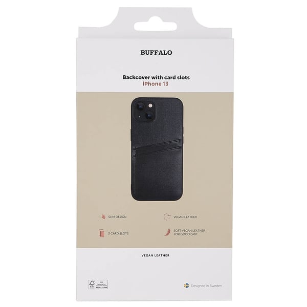 Buffalo Back cover PU 2 card iPhone 13 Black