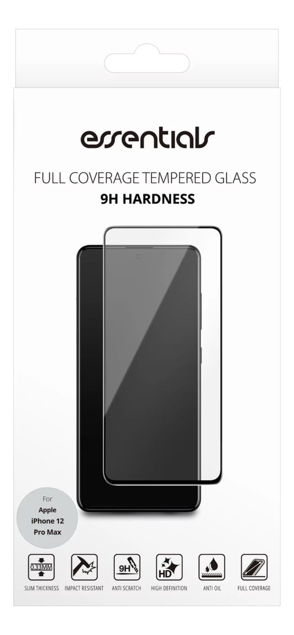 Essentials iPhone 12 Pro Max, Tempererat glass, Svart