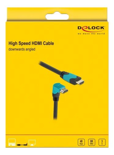 DeLOCK High Speed HDMI kabel hane rak til hane 90° nedåtvinklad 48 Gbps 8K 60 Hz 3m, svart
