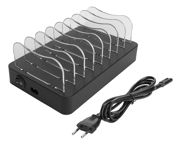 DELTACO USB-ladestasjon 6 x USB-A, 2 x USB-C PD, totalt 75 W, svart