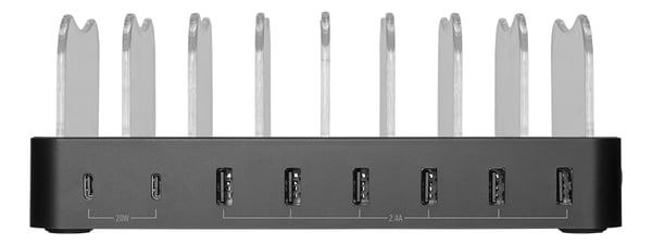 DELTACO USB-ladestasjon 6 x USB-A, 2 x USB-C PD, totalt 75 W, svart
