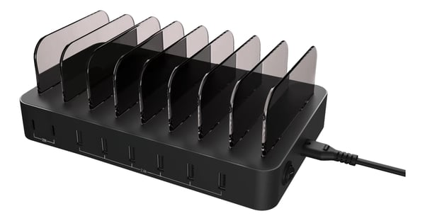 DELTACO USB-ladestasjon 6 x USB-A, 2 x USB-C PD, totalt 75 W, svart