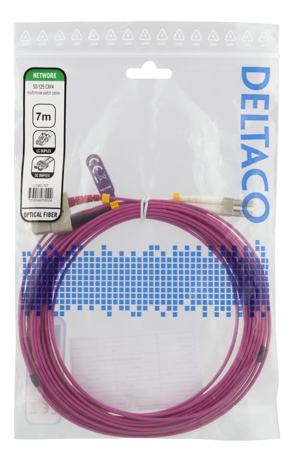 DELTACO OM4 Fiberkabel, LC - SC, dupleks, multimode, 50/125, 7m