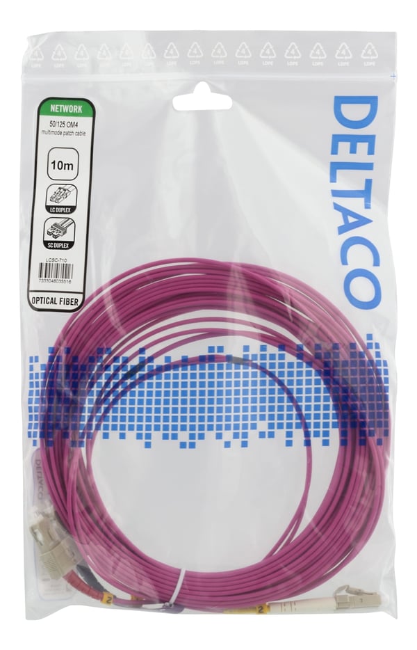 DELTACO OM4-kuitukaapeli, LC – SC, duplex, multimode, 50/125, 10m