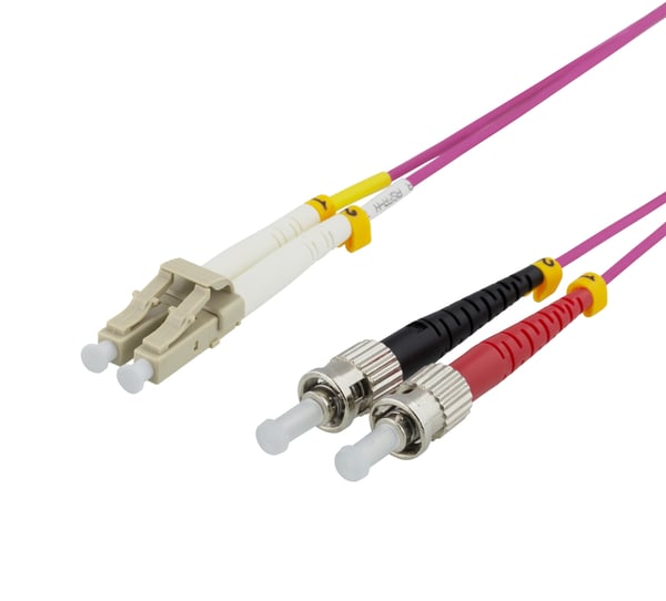 DELTACO OM4 Fiberkabel, LC-ST Duplex, 50/125, 5m, rosa