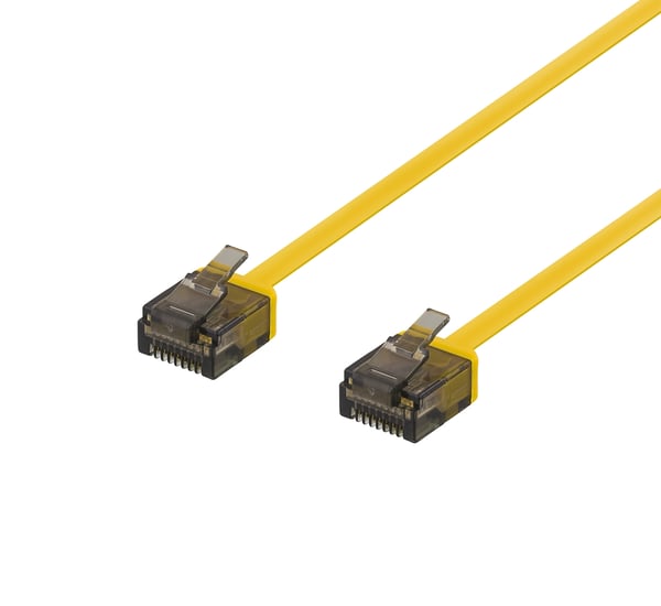 DELTACO U/UTP Cat6a patchkabel, flat, 0,5 m, 1 mm tykk, gul