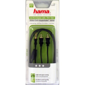 Hama Kabel Audio 3,5mm-2xRCA 1,5m Svart Flexislim TL