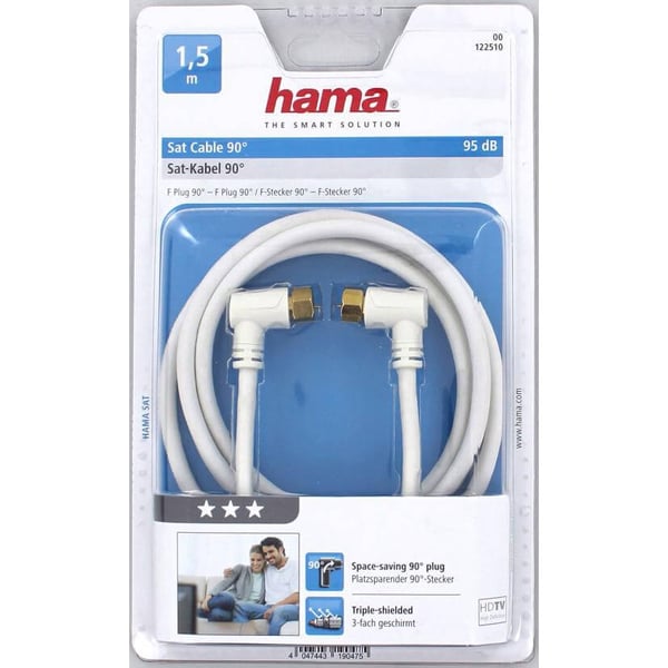 Hama Kabel Antenn SAT 95dB Vinklet F-Plug - F-Plug Gull Hvit 1.5m