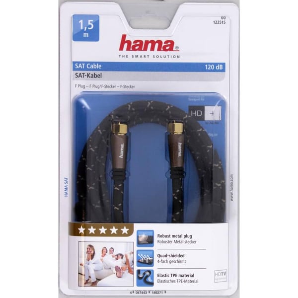 Hama Antennekabel SAT 120dB F-stik 1,5m Sort PC