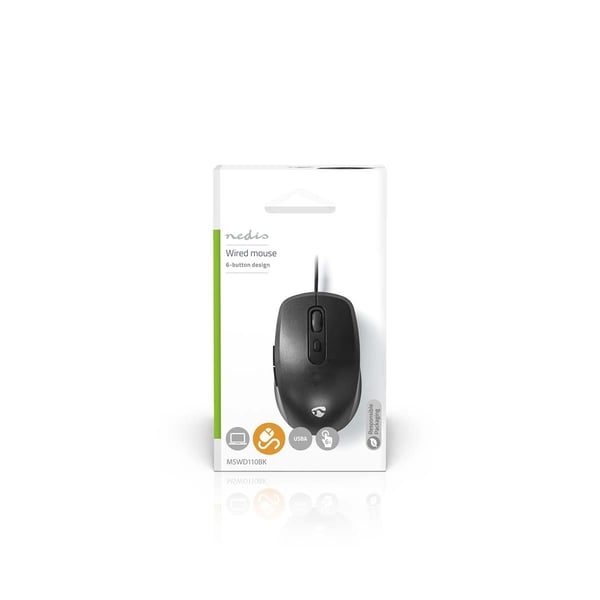 Nedis Mus | Wired | 1200 / 1800 / 2400 / 3600 dpi | Justerbar DPI | Antall knapper: 6 | Right-Handed