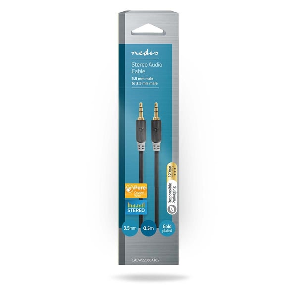Nedis Stereo lydkabel | 3.5 mm Han | 3.5 mm Han | Gull belagt | 0.50 m | Rund | Antrasitt | Boks