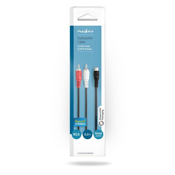 Nedis Stereoäänikaapeli | 2x RCA uros | RCA Naaras | Niklattu | 0.20 m | Pyöreä | Blister