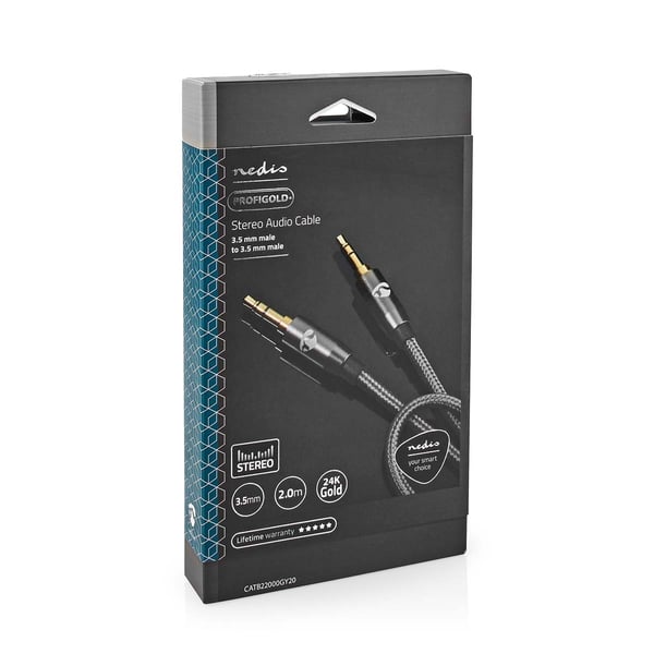 Nedis Stereo lydkabel | 3.5 mm Han | 3.5 mm Han | Gull belagt | 2.00 m | Rund | Grå / Gun Metal Grå | Deksel Vindusboks