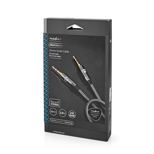 Nedis Stereo lydkabel | 3.5 mm Han | 3.5 mm Han | Gull belagt | 2.00 m | Rund | Grå / Gun Metal Grå | Deksel Vindusboks