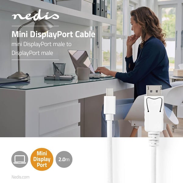 Nedis Mini Displayport-kabel | DisplayPort 1.4 | Mini DisplayPort Han | DisplayPort Han | 48 Gbps | Nikkel belagt | 2.00 m | Rund | PVC | Hvit | Blist