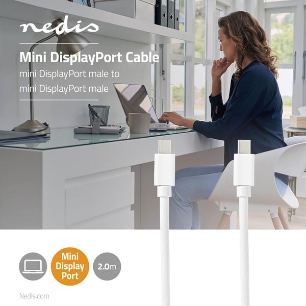 Nedis Mini Displayport-kabel | DisplayPort 1.4 | Mini DisplayPort Han | Mini DisplayPort Han | 48 Gbps | Nikkel belagt | 2.00 m | Rund | PVC | Hvit |