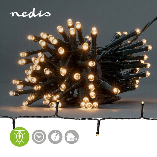 Nedis Julebelysning | Streng | 96 LED's | Varm Hvit | 7.20 m | Lyseffekter: 7 | Innendørs eller utendørs | Batteri drevet