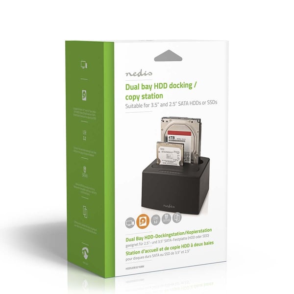 Nedis Harddisk Dockingstation | USB 3.2 Gen1 | USB Type-A | 2 Diske | 2.5 / 3.5 " | USB 3.2 Gen1 | Docking | Desktop