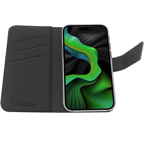 Celly Wally Wallet Case iPhone 15 Pro Svart