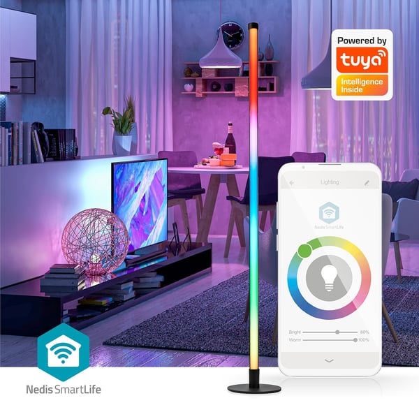 Nedis SmartLife humørlys | Wi-Fi | Tube | 180 lm | RGBIC / Varm til avkjølt hvitt | 2700 - 6500 K | 10 W | Metall / Silikon | 1 stk
