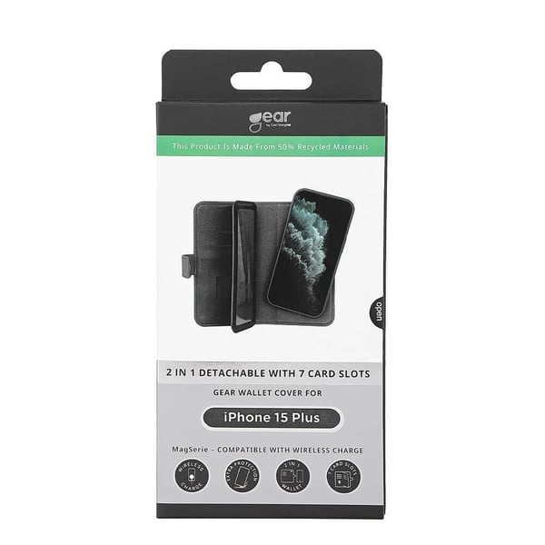 GEAR 2in1 7 card Recycled MagSerie iPhone 15 Plus Black