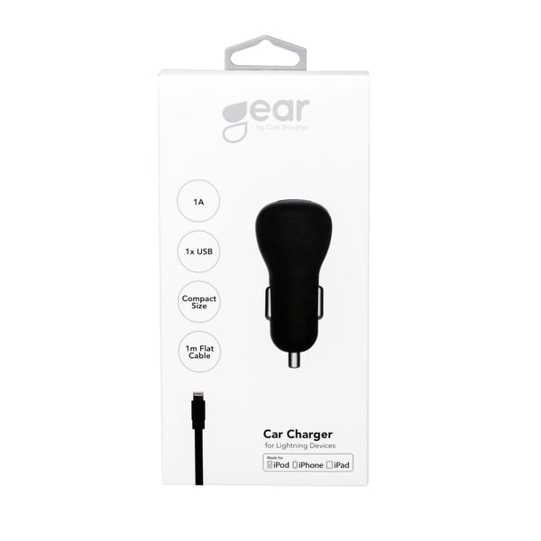 Gear Lader 12-24V 1xUSB 1A Svart Lightning Kabel 1m MFI