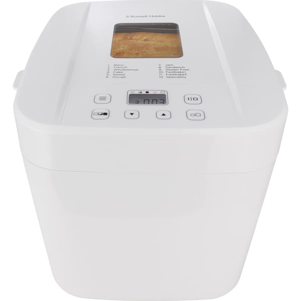 Russell Hobbs Broodbakmachine [12 programma's, 3 bruiningsniveaus] Compact ( timer, 750 g & 1 kg, warmhoudfunctie, bakvorm met antiaanbaklaag, ook geschikt voor jam en cake) 27260-56