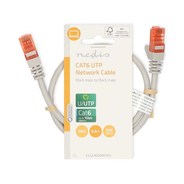 Nedis CAT6 Nettverkskabel | RJ45 Han | RJ45 Han | U/UTP | 0.50 m | Rund | PVC | Grå | Label