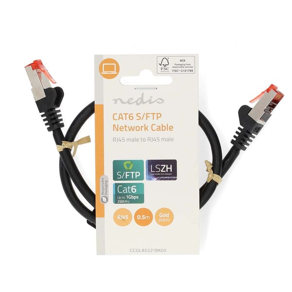 Nedis CAT6 Nettverkskabel | RJ45 Han | RJ45 Han | S/FTP | 0.50 m | Rund | LSZH | Sort | Label