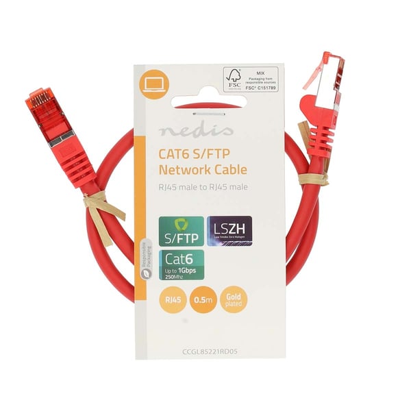 Nedis CAT6 Nettverkskabel | RJ45 Han | RJ45 Han | S/FTP | 0.50 m | Rund | LSZH | Rød | Label