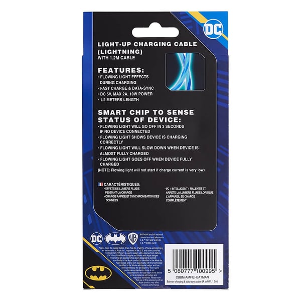 BATMAN USB A till Lightning Light-Up 1,2m MFI Bat Logo