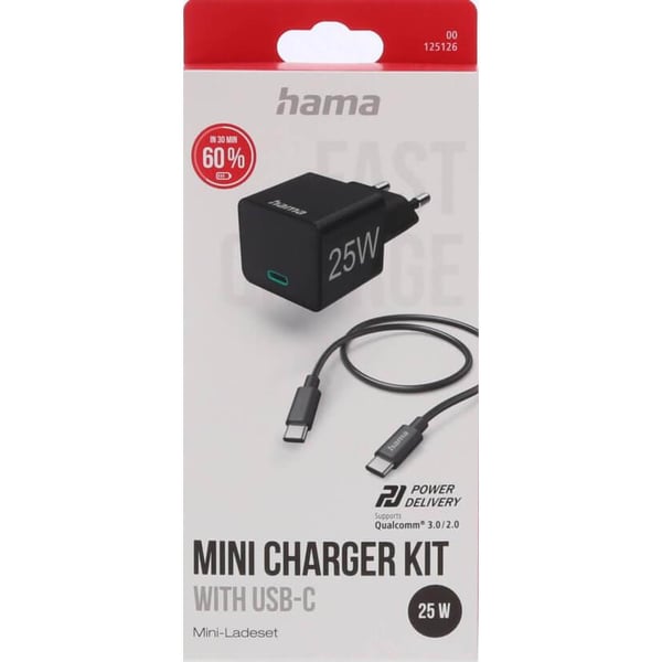 Hama Quick Charger 1x USB-C with Cable 25W PD 1.0m Black
