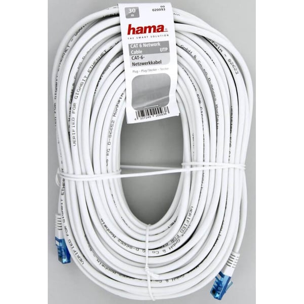Hama Verkkojohto CAT6 UTP Bulk 30m Valkoinen