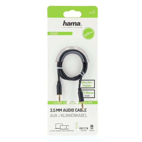 Hama Lydkabel Flexi-Slim 3,5mm-3,5mm Guld Sort 0,75m