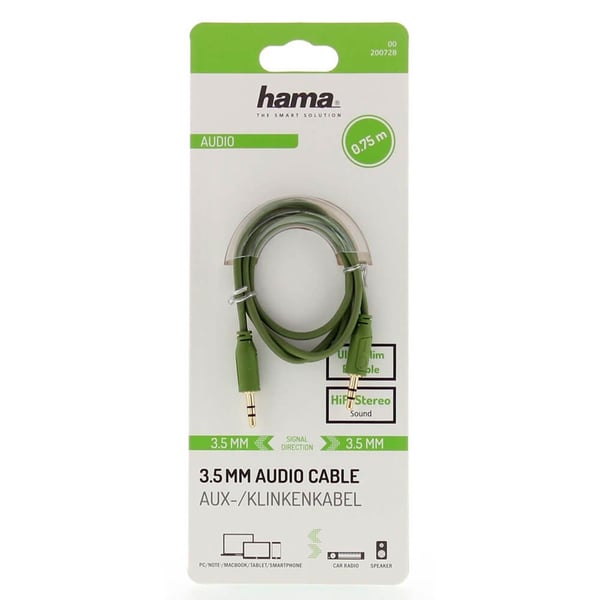 Hama Lydkabel Flexi-Slim 3,5mm-3,5mm Gull Grønn 0,75m
