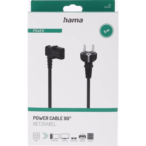 Hama Strømkabel Vinklet 3-pin Svart 5.0m
