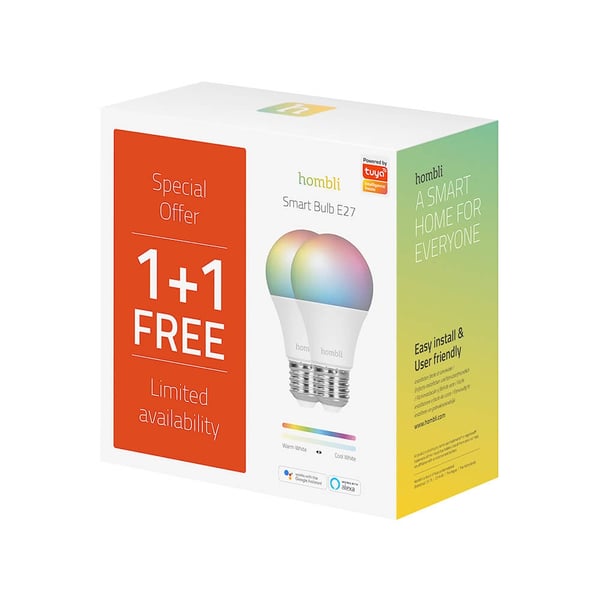 Hombli Smart lampe E27 9W RGB Promo 2-pakning CCT
