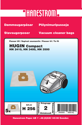 hanestroem Dammsugarpåsar Hanestrom Hugin Compact 2410. 3400.3500