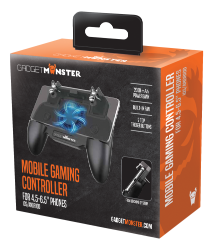 GADGETMONSTER Håndholdt mobil spilcontroller med 2000 mAh powerbank - sort
