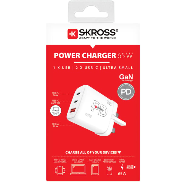 SKROSS Power Charger UK mfl. 2xUSB-C PD + 1xUSB-A GaN 65W
