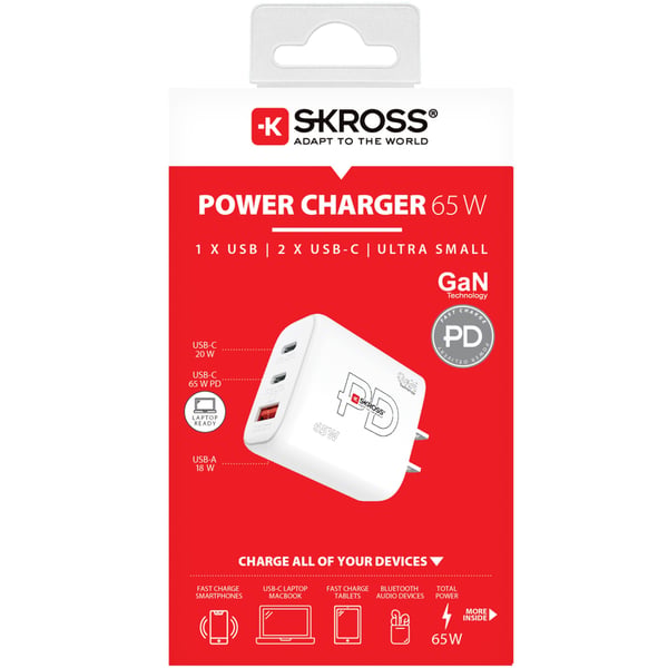 SKROSS Strømlader US/Japan etc. 2xUSB-C PD + 1xUSB-A GaN 65W