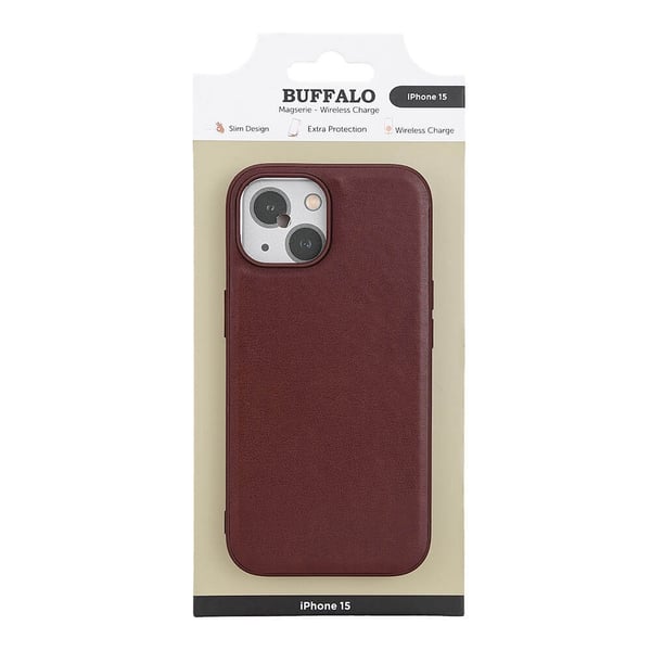 Buffalo Back cover PU MagSeries iPhone 15 Brown