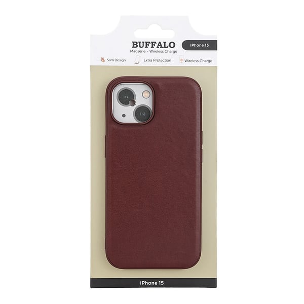 Buffalo Back cover PU MagSeries iPhone 15 Brown