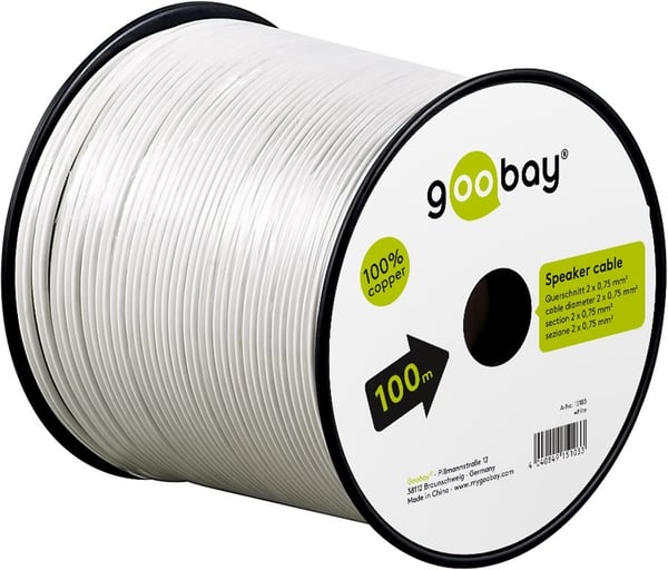 Goobay Høyttalerkabel hvit CU 100 m spole, tverrsnitt 2 x 0,75 mm²