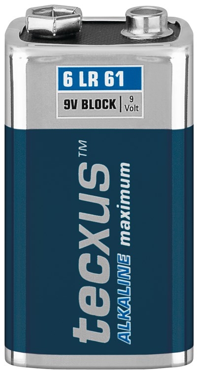 tecxus 6LR61/6LP3146/9 V Block batteri, 1 st. blister alkaliskt manganbatteri, 9 V