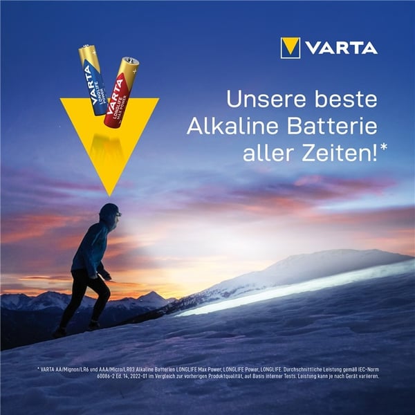 Varta LR03/AAA (Micro) (4903) batteri, 12 stk. eske alkalisk manganbatteri, 1,5 V