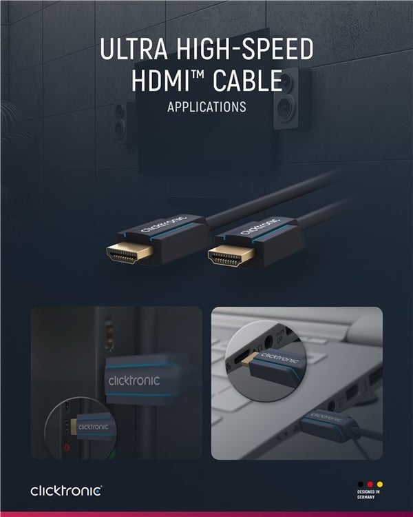 ClickTronic Ultrahøyhastighets HDMI™-kabel Premium-kabel | 1x HDMI™-kontakt 1x HDMI™-kontakt 1x HDMI™-kontakt | 1,5 m | UHD 8K @ 60 Hz