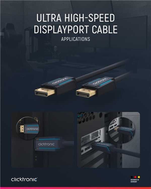 ClickTronic DisplayPort™-kabel Premium-kabel | 1x DisplayPort™-kontakt 1x DisplayPort™-kontakt 1x DisplayPort™-kontakt | 2,0 m | UHD 8K @ 60 Hz