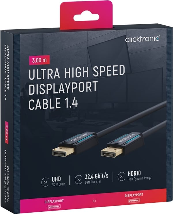 ClickTronic DisplayPort™-kabel Premium-kabel | 1x DisplayPort™-kontakt 1x DisplayPort™-kontakt 1x DisplayPort™-kontakt | 3,0 m | UHD 8K @ 60 Hz
