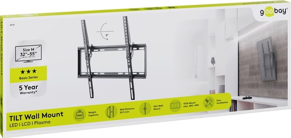 Goobay TV vægbeslag Basic TILT (M) til tv-apparater fra 32 til 55 tommer (81-140 cm), kan vippes op til 35 kg